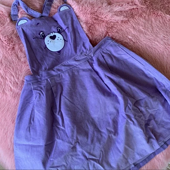 New Care Bears x Dolls Kill Lilac Corduroy Pinafore Romper Mini Dress